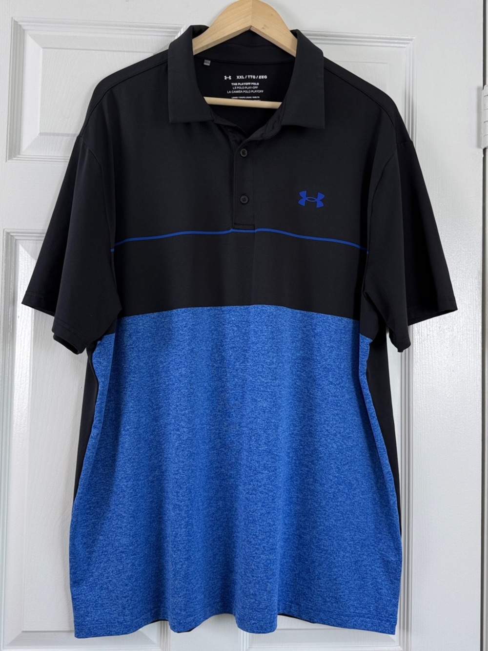 Under Armour Black & Royal Blue Short Sleeve Knit Golf Shirt XXL